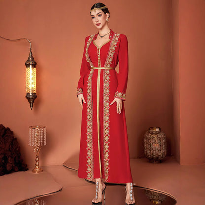 Arabische Geborduurde V-hals Lange Jurk