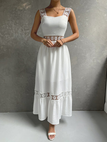 Amazon new hollow lace temperament dress sling slim fit patchwork solid color sleeveless female dress