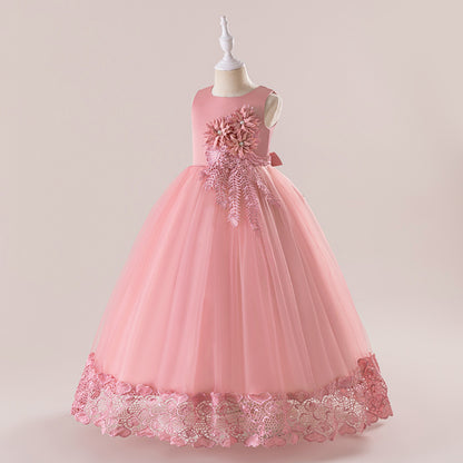 Europe and America cross border girls' long princess dress mesh bubble skirt piano performance clothing catwalk children's dress