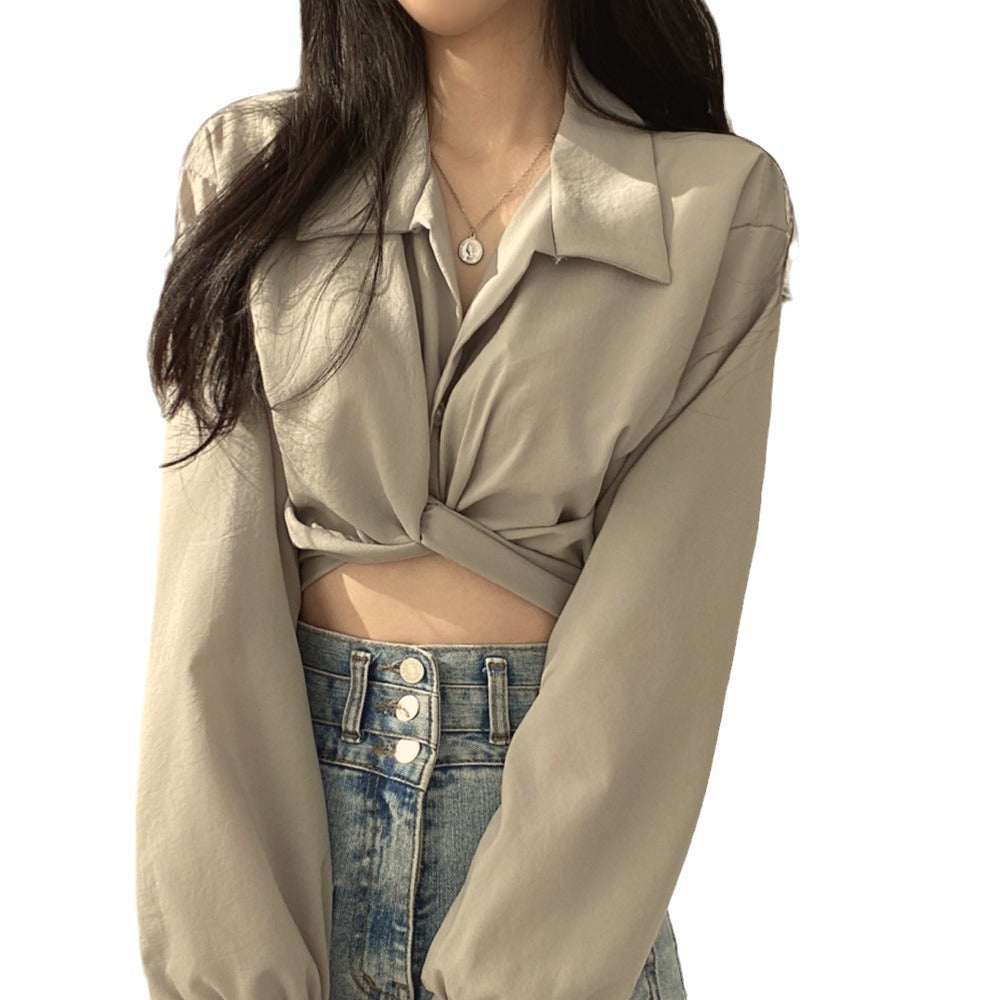 Summer Korean new French minority design back lace-up butterfly Dew navel short shirt top for women