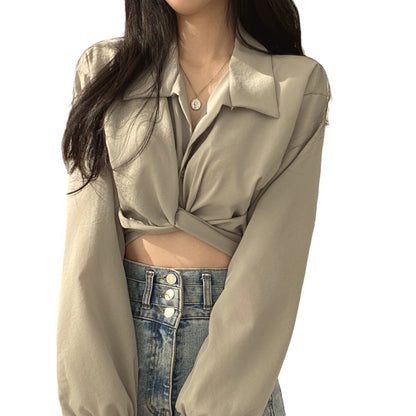 Summer Korean new French minority design back lace-up butterfly Dew navel short shirt top for women