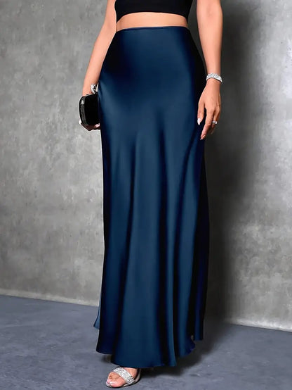 2026 Amazon Europe and America cross border Women's new elegant high waist women's solid color maxi satin fishtail skirt