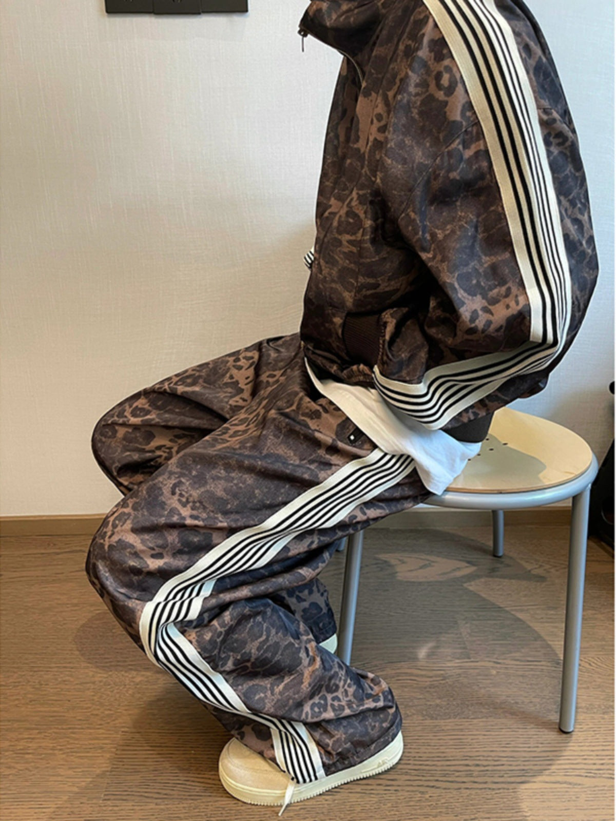 American Retro Leopard Print Sportswear Set Men