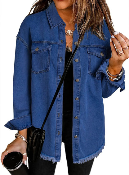 Europe and America cross border hot selling Amazon independent station New Denim raw edge coat shirt