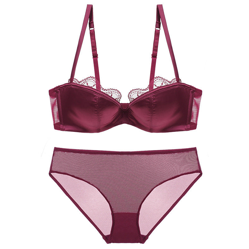 European and American ladies sexy lace lingerie thin cotton half cup tube top push up underwear bra set