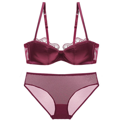 European and American ladies sexy lace lingerie thin cotton half cup tube top push up underwear bra set