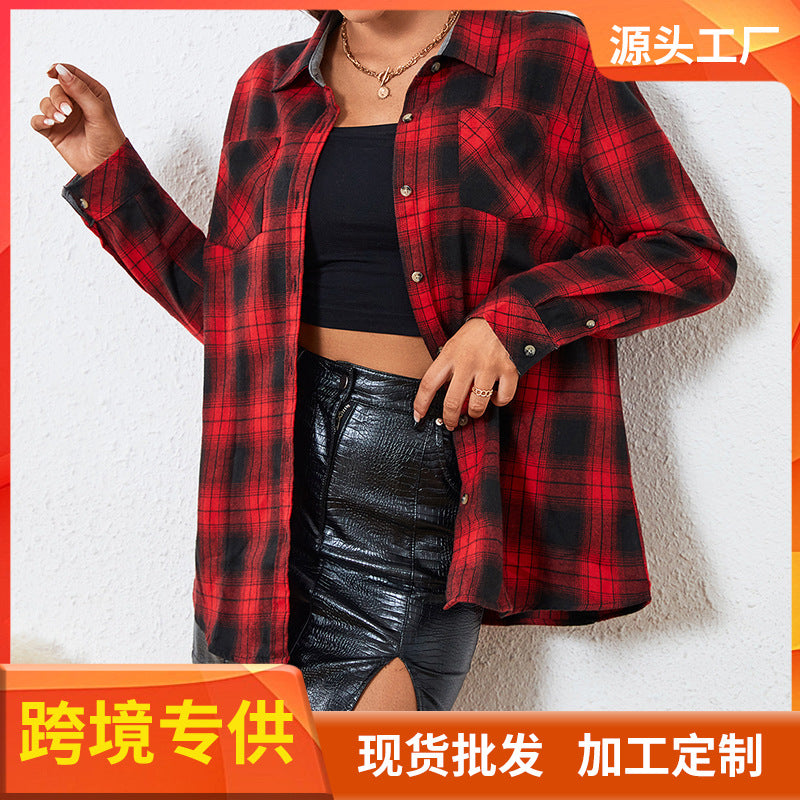 2025 new large size women's short long-sleeved shirt college style student battle horse European and American large size women's shirt