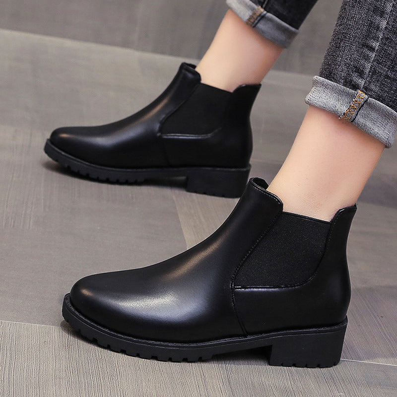 Plus size short boots ankle boots Women's 2025 spring and autumn red new style Martin boots round head chunky heel mid heel elastic foreign trade ankle boots