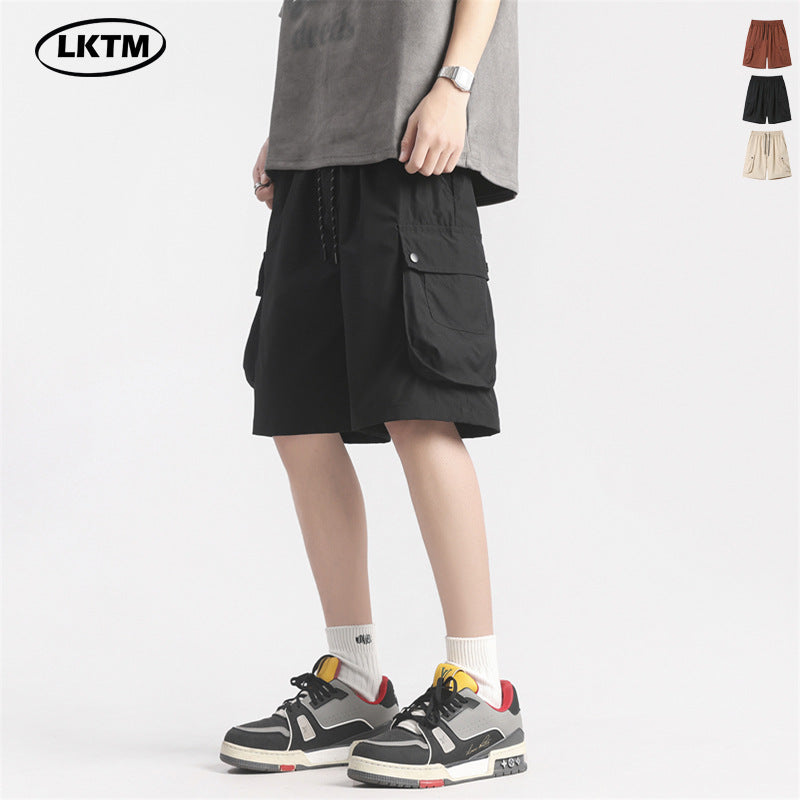 LKTM men's clothing# American retro large workwear with pocket shorts men's fashion brand Pu Shuai loose casual plus size shorts