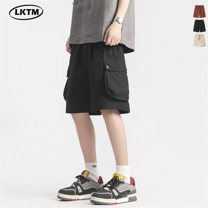 LKTM men's clothing# American retro large workwear with pocket shorts men's fashion brand Pu Shuai loose casual plus size shorts