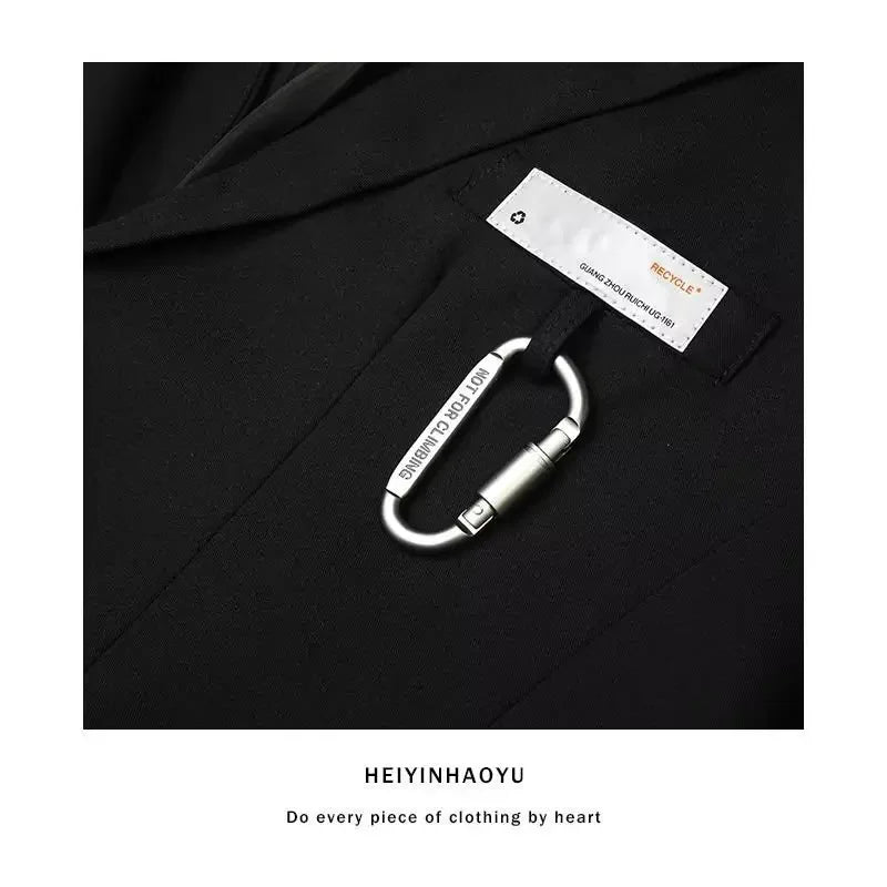 High-end casual retro loose black suit jacket men's ins fashion design sense niche fried street Ruan handsome suit