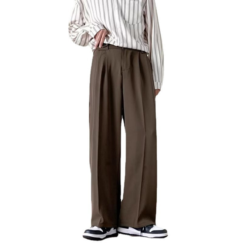 Design suit pants men's Spring and Autumn New Hong Kong style ins trendy loose casual pants men's and women's solid color wide-leg straight pants
