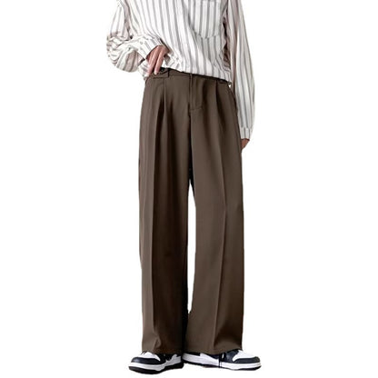 Design suit pants men's Spring and Autumn New Hong Kong style ins trendy loose casual pants men's and women's solid color wide-leg straight pants