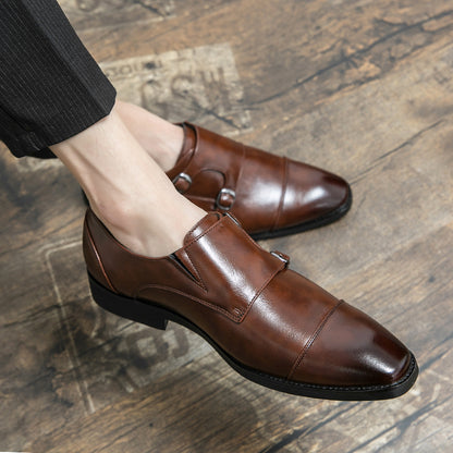 Foreign trade large size men's double buckle slip-on square toe leather shoes 2025 Spring and Autumn New plus size men's shoes 4647 size