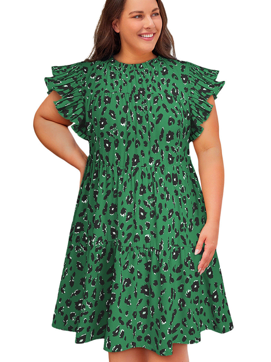 Shiying summer New plus size dress Women's European and American leopard print pullover skirt casual dress 61292