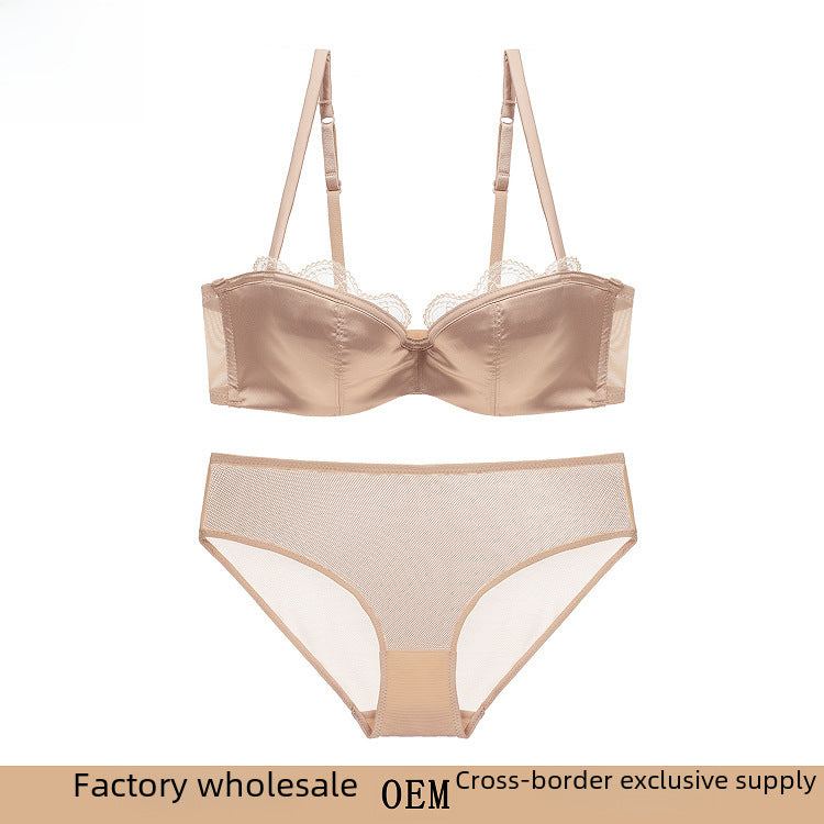 European and American ladies sexy lace lingerie thin cotton half cup tube top push up underwear bra set