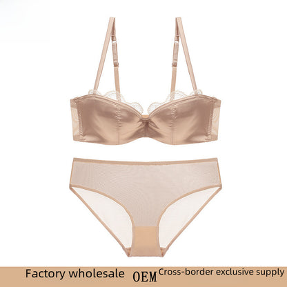 European and American ladies sexy lace lingerie thin cotton half cup tube top push up underwear bra set