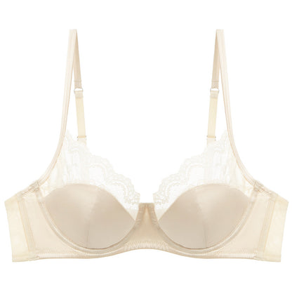 Cross-border sexy underwear women's French thin satin stitching lace underwear big chest small anti-SAG bra suit