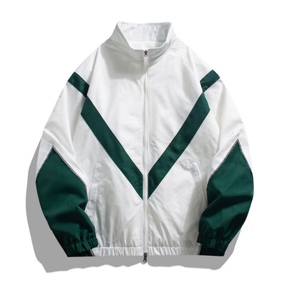Fashion brand embedded reflective patchwork stand-up collar zipper jacket spring and autumn jacket loose Sports and Leisure jacket men's thin