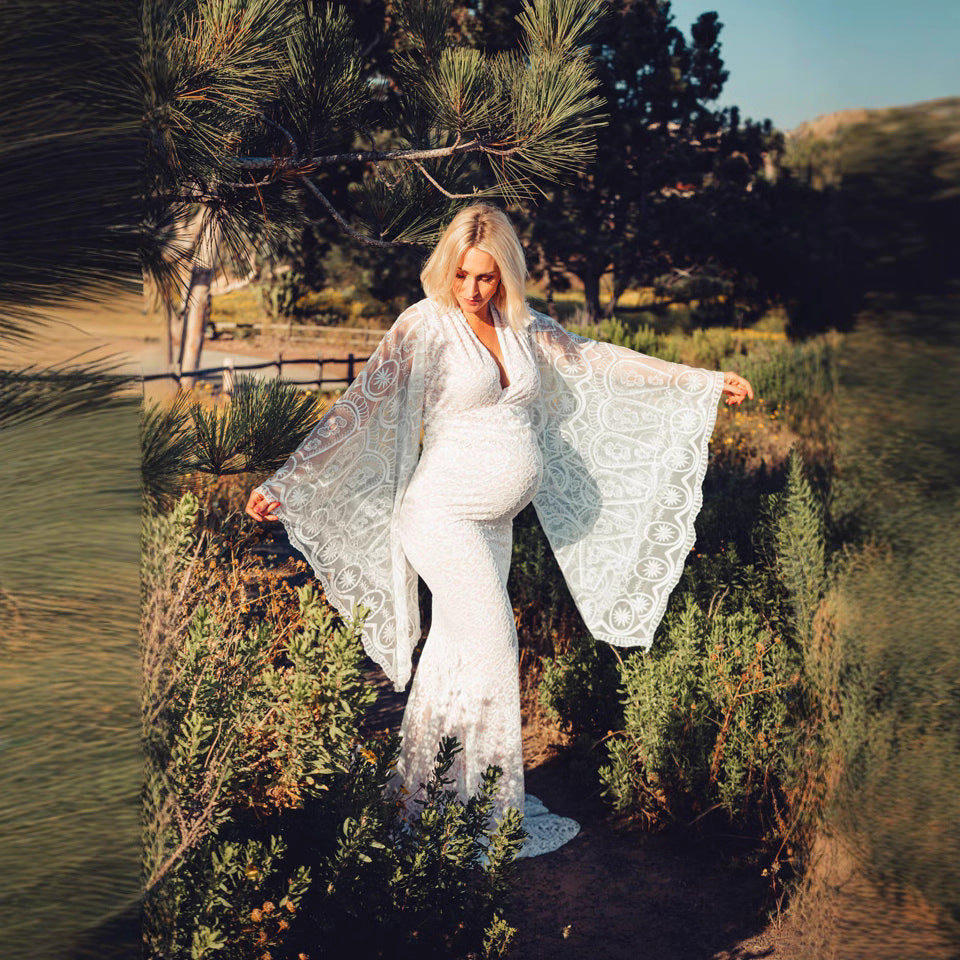 Witte kanten zeemeermin zwangerschapsjurk fotoshoots of speciale gelegenheden