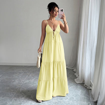 Cross-border European and American elegant sling High sense maxi dress women's clothing 2025 spring and summer Amazon independent station