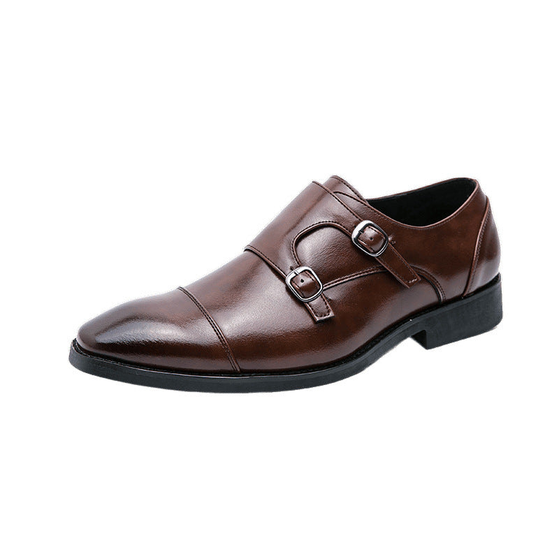 Foreign trade large size men's double buckle slip-on square toe leather shoes 2025 Spring and Autumn New plus size men's shoes 4647 size