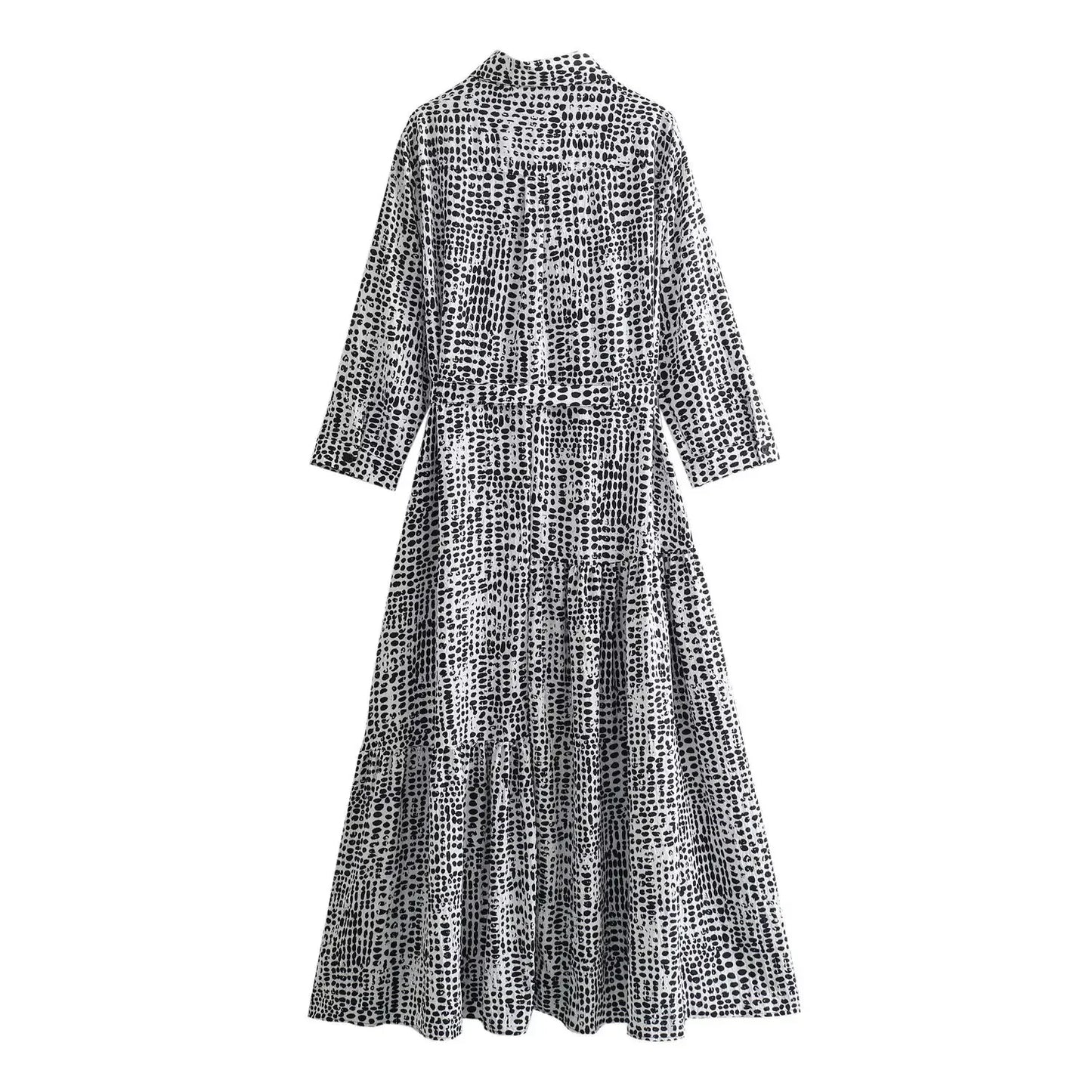 2024 Spring New Europe and America cross border Women's temperament light mature casual polo collar long sleeve printed shirt dress