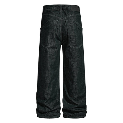 High-Street Men's Laser-Burnt Straight-Leg Denim Jeans, Trendy Loose Fit Casual Pants for Men