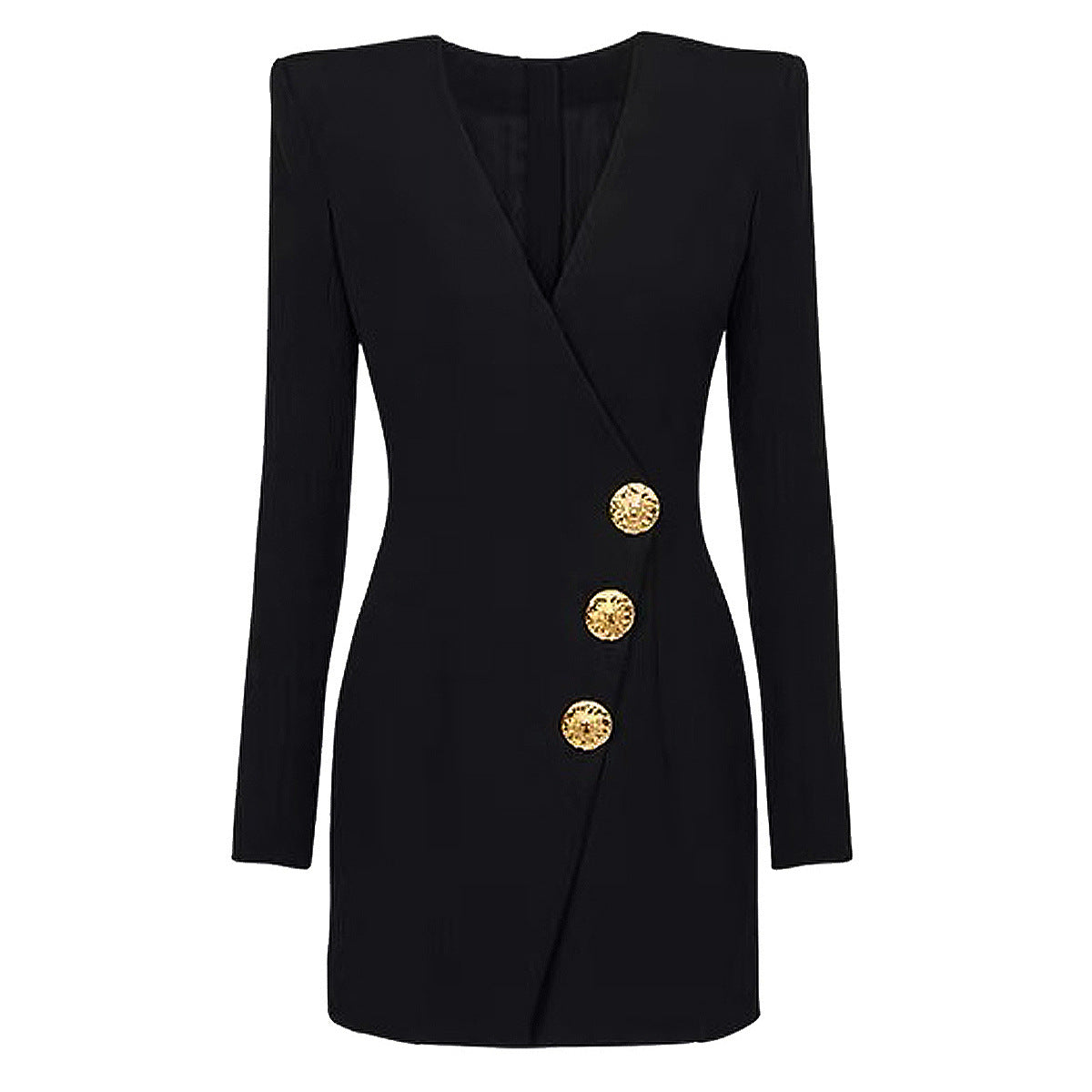23163 spring and autumn European and American new fashion V-neck slim slimming three buttons long sleeve suit dress and coat women