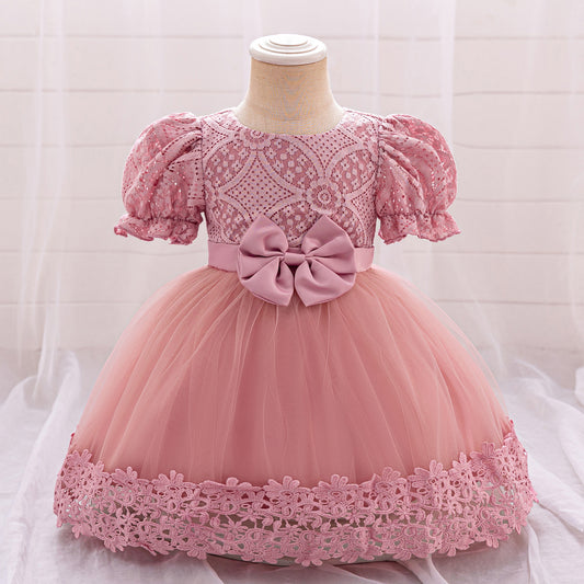 Baby meisjes prinsessenjurk met geborduurde kant en mesh