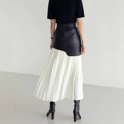 British elegance special-interest design 2024 Autumn New High waist temperament fashion stitching pleated contrast skirt women