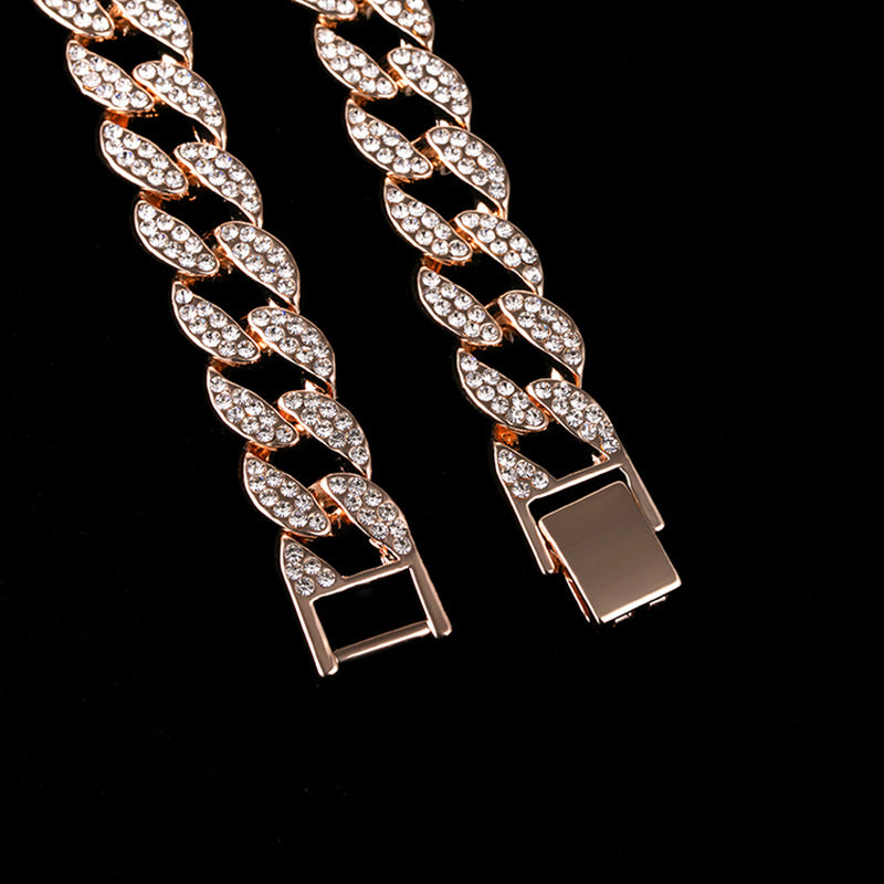 European and American hot clavicle chain jewelry full diamond alloy Cuban necklace hip hop jewelry summer rhinestone all-match necklace