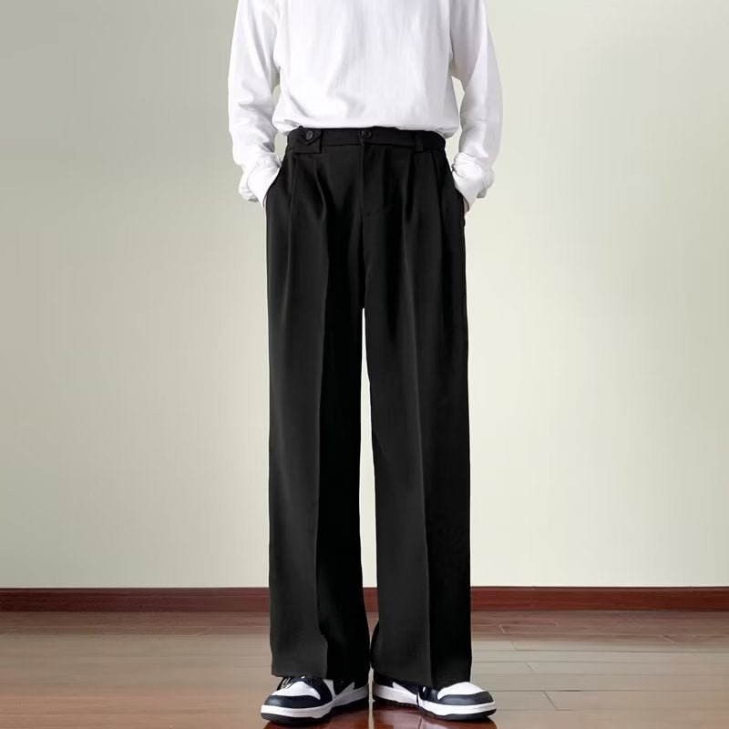Design suit pants men's Spring and Autumn New Hong Kong style ins trendy loose casual pants men's and women's solid color wide-leg straight pants
