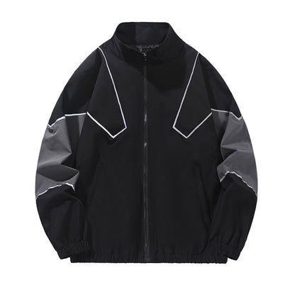 Fashion brand embedded reflective patchwork stand-up collar zipper jacket spring and autumn jacket loose Sports and Leisure jacket men's thin