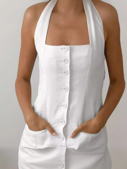 Summer Off-Shoulder Backless Dress in Cotton Slim Long Dress