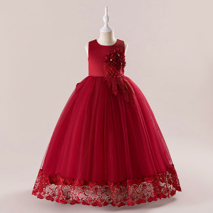 Europe and America cross border girls' long princess dress mesh bubble skirt piano performance clothing catwalk children's dress