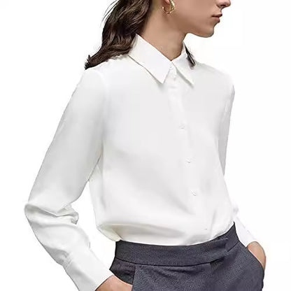 Women's regular button-down shirt long sleeve classic collared top work office casual chiffon shirt