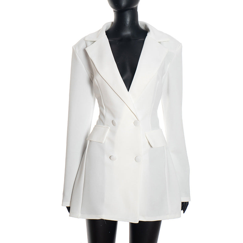 D25DS420 European and American women's clothing autumn new solid color casual slim fit suit long sleeve Bud faux pocket dress