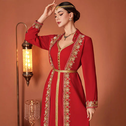 Arabische Geborduurde V-hals Lange Jurk