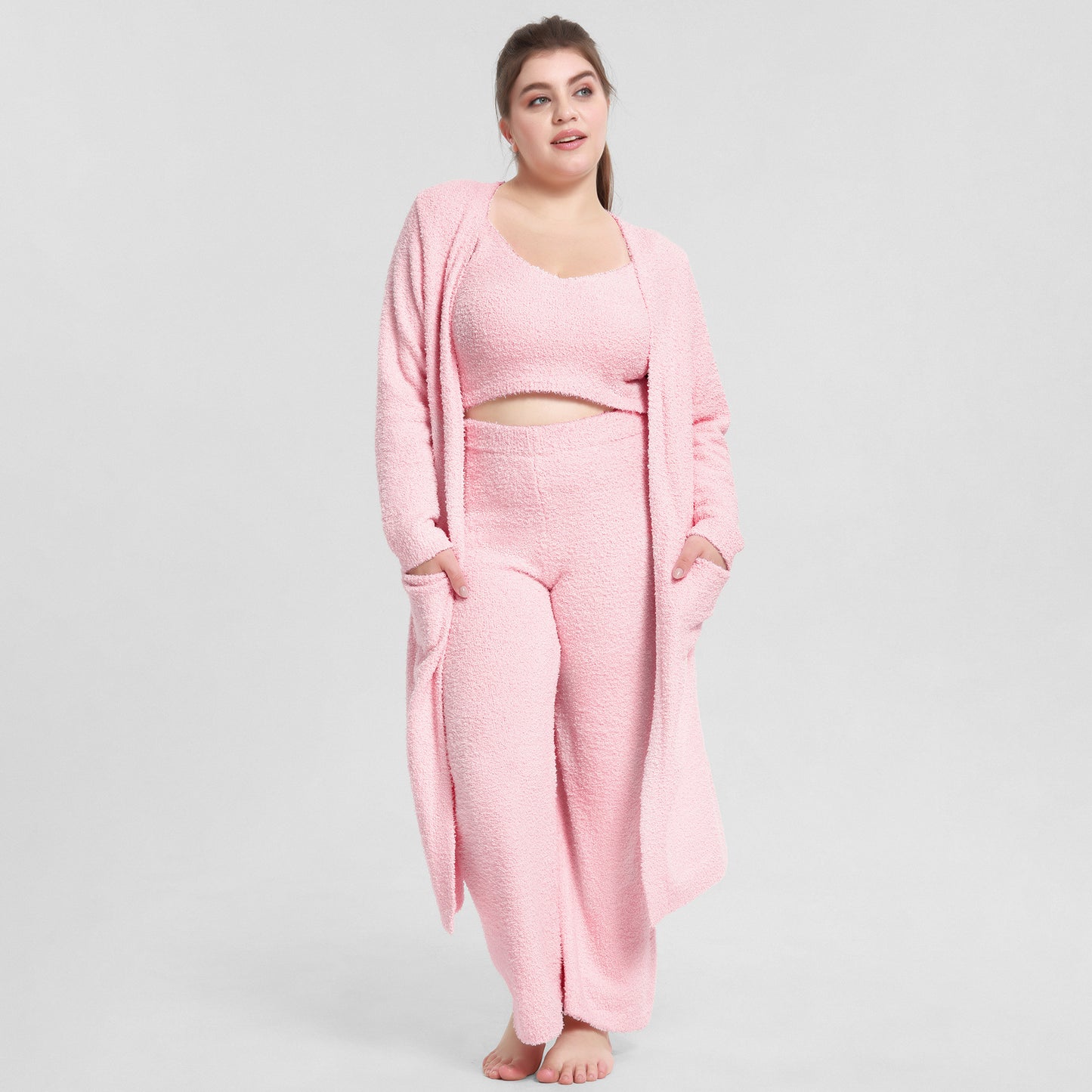 European and American plus size Pajamas women's autumn and winter Pajamas high-grade nightgown pajama pants suspender Pajamas three-piece home wear