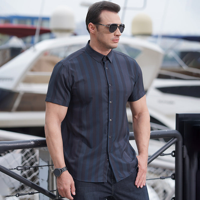 Plus size men's clothing short sleeve shirt summer new style fat brother plus size plus-sized striped shirt fat guy loose casual fashion