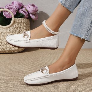 Plus size Doug shoes women 2025 Spring and Autumn New Korean style round head fashion metal chain flat casual shoes women