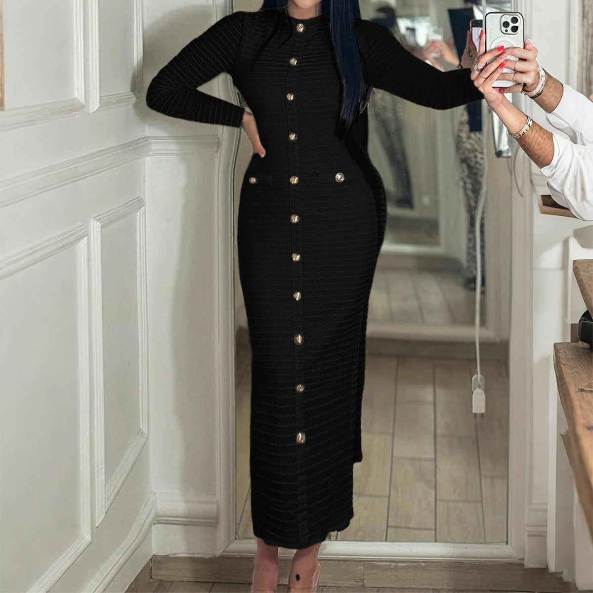 Diyun European and American elegant elegant high-grade sheath maxi dress women's clothing 2025 autumn and winter Amazon independent station