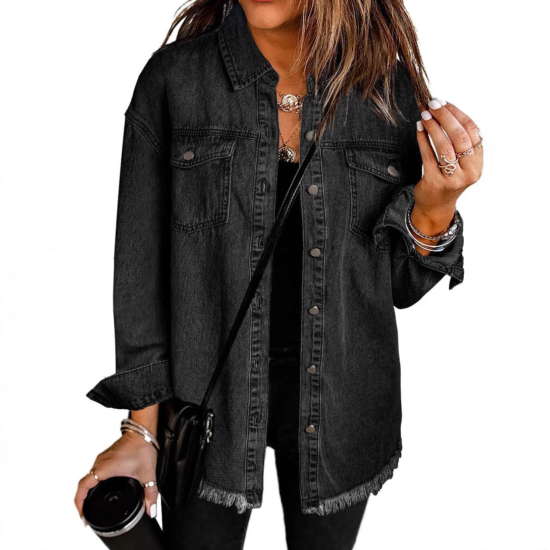 Europe and America cross border hot selling Amazon independent station New Denim raw edge coat shirt
