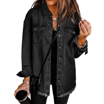 Europe and America cross border hot selling Amazon independent station New Denim raw edge coat shirt