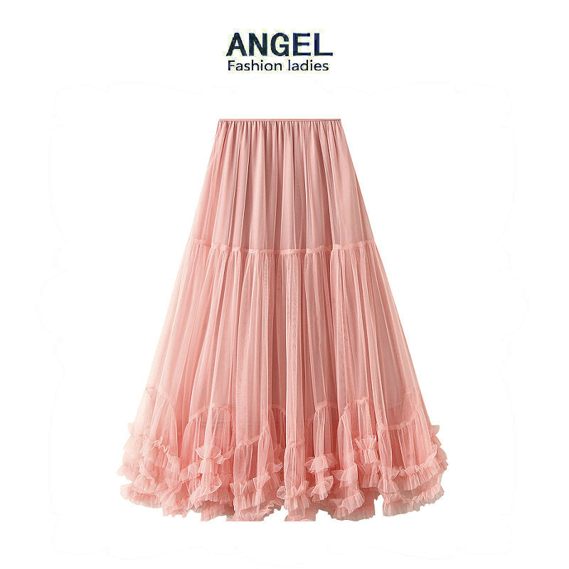 Oversized swing design fashion mesh skirt sweet fungus lace A- line large hem pettiskirt 4932
