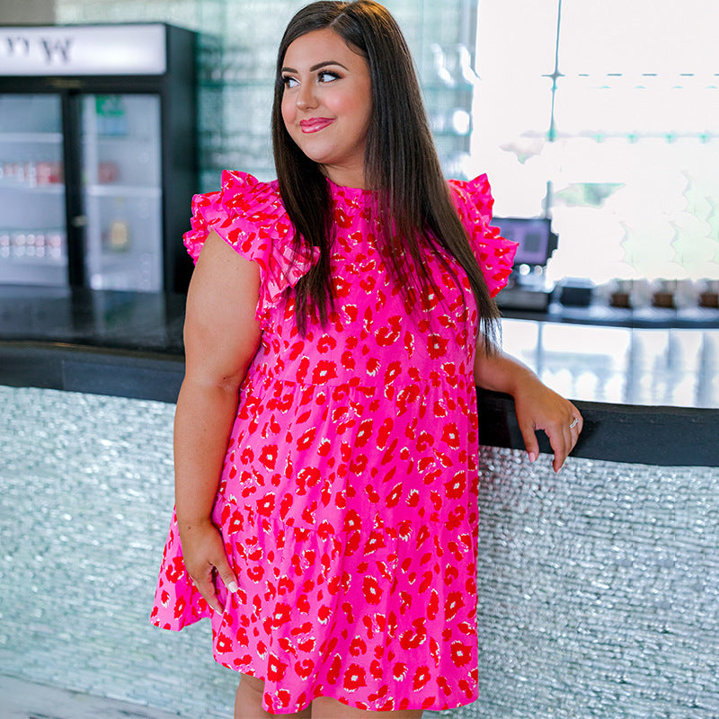 Shiying summer New plus size dress Women's European and American leopard print pullover skirt casual dress 61292