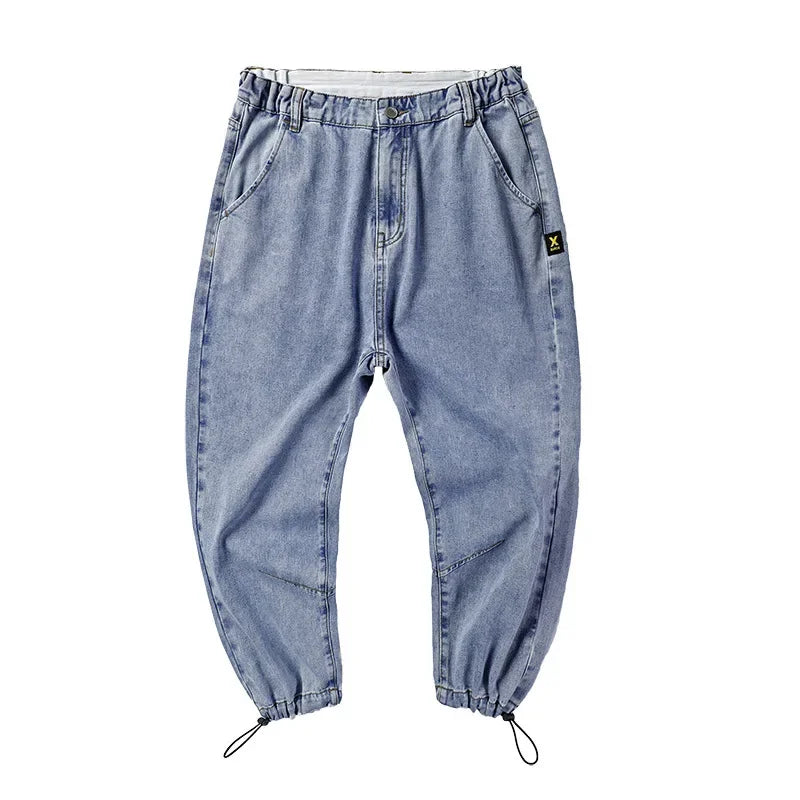 2021 plus size leg shaping harem pants men's business shirt casual loose jeans men ankle-tied large size plus size wide leg ankle-tied trousers