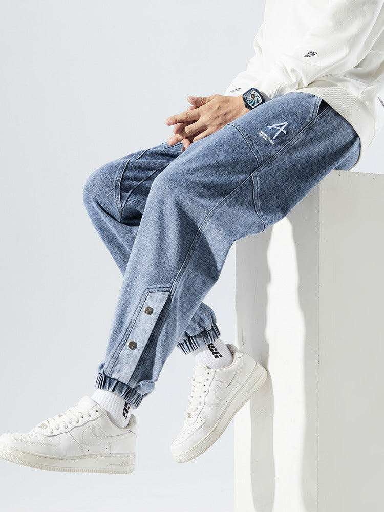 Heren losse jeans met modieuze borduursels