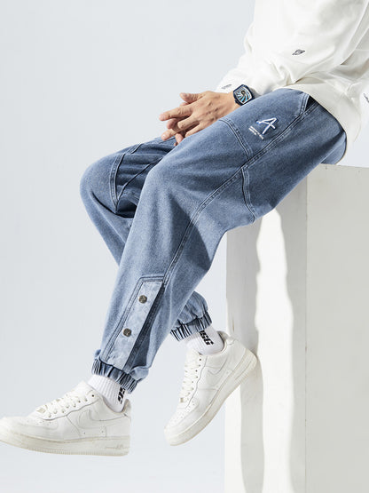Heren losse jeans met modieuze borduursels
